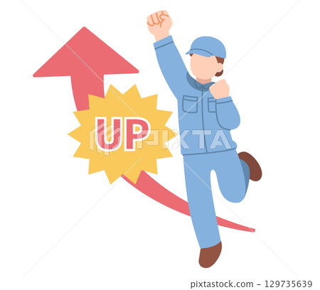 A woman in work clothes stepping up 129735639