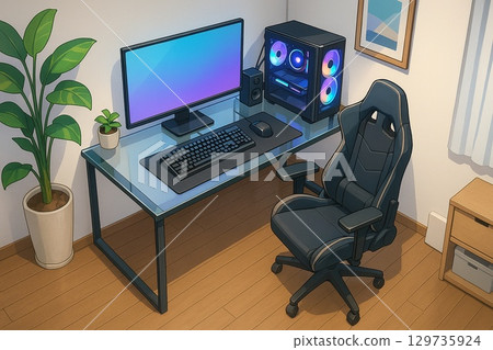 時尚的遊戲室，配有玻璃桌和盆栽 129735924