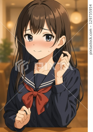 Blushing and confused beautiful girl illustration | Anime style, youth, female Blushing and confused beautiful girl illustration | Anime style, youth, female 129735954
