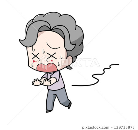 一位因天氣炎熱而無法直行的老年婦女的插圖 一位因天氣炎熱而無法直行的老年婦女的插圖 129735975