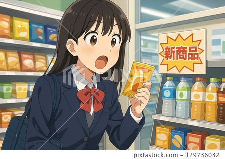 一名高中女生在收到新產品時感到驚訝 129736032