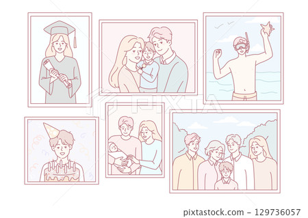 Set of family pictures in frames 129736057