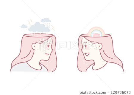 Woman with bad mood and good mood 129736073