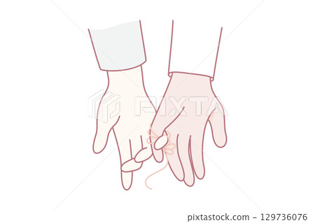 Multiracial couple hands linked with thread Multiracial couple hands linked with thread 129736076