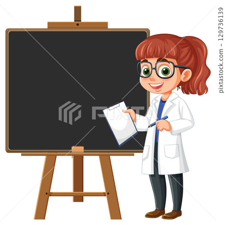 Teacher with Chalkboard and Clipboard Teacher with Chalkboard and Clipboard 129736139