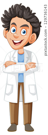 Smiling Young Scientist With Folded Arms Illustration Smiling Young Scientist With Folded Arms Illustration 129736143