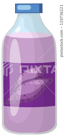 Purple Beverage Bottle with Leaf Label Illustration 129736221