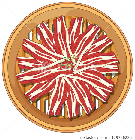 Asian Cuisine Vector Illustration with Steamed Meat Asian Cuisine Vector Illustration with Steamed Meat 129736226