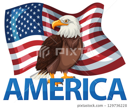 Bald Eagle with American Flag Illustration 129736228