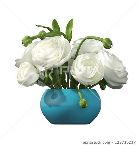 decorative flower in a pot isolate on a transparent background, 3D illustration, cg render 129736237