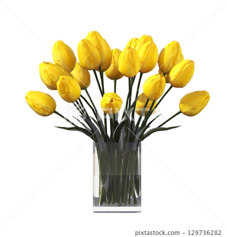 decorative flower in a pot isolate on a transparent background, 3D illustration, cg render 129736282