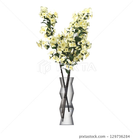 decorative flower in a pot isolate on a transparent background, 3D illustration, cg render 129736284