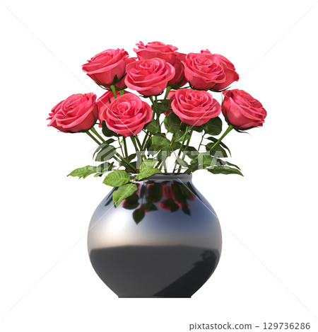 decorative flower in a pot isolate on a transparent background, 3D illustration, cg render 129736286