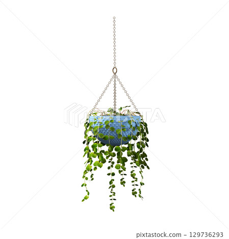 decorative flower in a pot isolate on a transparent background, 3D illustration, cg render 129736293