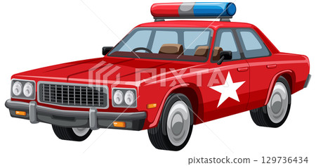 Retro Red Police Car Vector Illustration 129736434
