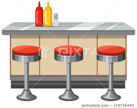 Retro Diner Counter with Red Stools Illustration 129736440