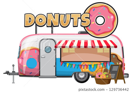 Retro Donut Food Truck with Colorful Awning 129736442
