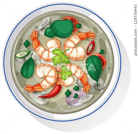 Vector Illustration of Asian Shrimp Soup Vector Illustration of Asian Shrimp Soup 129736443