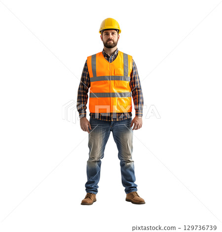 Construction Worker Safety Gear and Apparel On Transparent Background 129736739