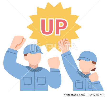 身著工作服的男女正在加緊 129736740