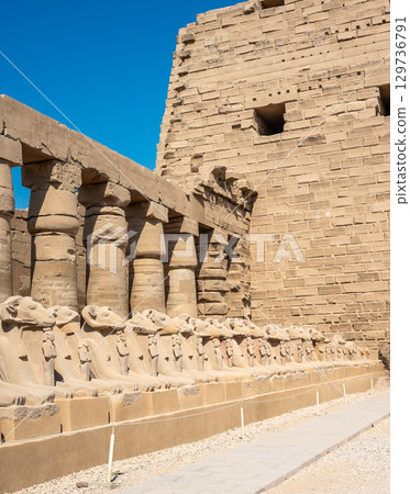Ancient ruins of Karnak Temple in Luxor, Egypt 129736791