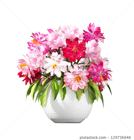 decorative flower in a pot isolate on a transparent background, 3D illustration, cg render decorative flower in a pot isolate on a transparent background, 3D illustration, cg render 129736846