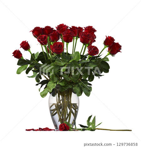 decorative flower in a pot isolate on a transparent background, 3D illustration, cg render 129736858