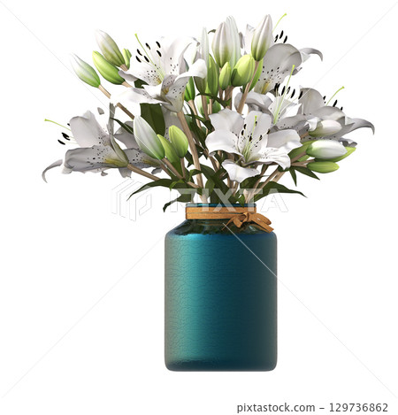 decorative flower in a pot isolate on a transparent background, 3D illustration, cg render 129736862
