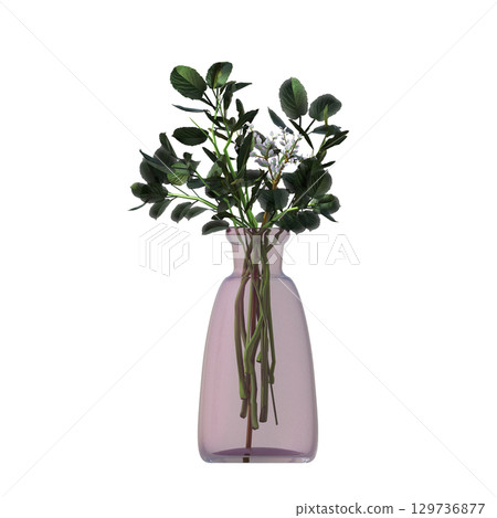 decorative flower in a pot isolate on a transparent background, 3D illustration, cg render 129736877