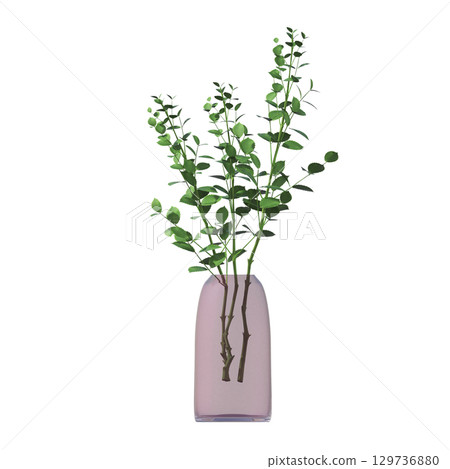 decorative flower in a pot isolate on a transparent background, 3D illustration, cg render 129736880
