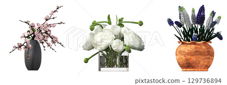 decorative flower in a pot isolate on a transparent background, 3D illustration, cg render decorative flower in a pot isolate on a transparent background, 3D illustration, cg render 129736894
