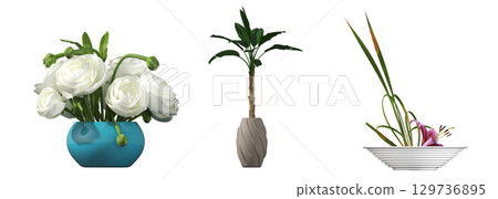 decorative flower in a pot isolate on a transparent background, 3D illustration, cg render 129736895