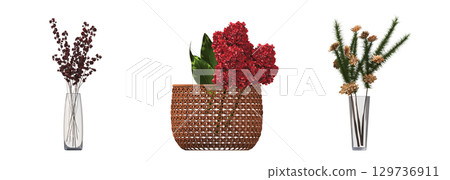decorative flower in a pot isolate on a transparent background, 3D illustration, cg render decorative flower in a pot isolate on a transparent background, 3D illustration, cg render 129736911