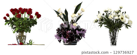 decorative flower in a pot isolate on a transparent background, 3D illustration, cg render 129736927