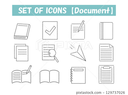 Hand-drawn icon set related to documents and paper 129737026
