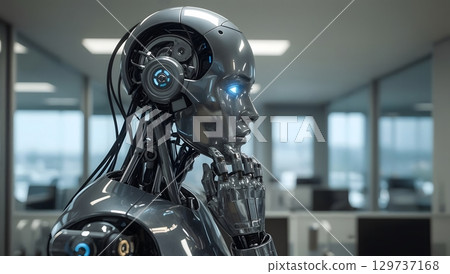 Contemplative Android in a Modern Office 129737168