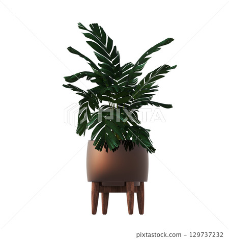 decorative flower in a pot isolate on a transparent background, 3D illustration, cg render 129737232