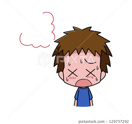 一個男孩的皮膚因熱而變紅的插圖 129737292