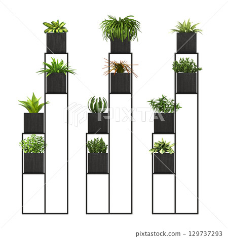 decorative flower in a pot isolate on a transparent background, 3D illustration, cg render 129737293