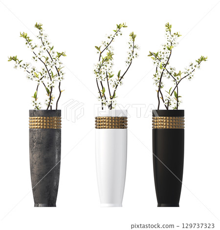 decorative flower in a pot isolate on a transparent background, 3D illustration, cg render decorative flower in a pot isolate on a transparent background, 3D illustration, cg render 129737323