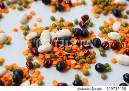 Colorful mixed beans and lentils, packed with plant-based protein and fiber Colorful mixed beans and lentils, packed with plant-based protein and fiber 129737466