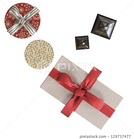 Christmas decorations, New Year's decor, isolate on a transparent background, 3D illustration, cg render Christmas decorations, New Year's decor, isolate on a transparent background, 3D illustration, cg render 129737477