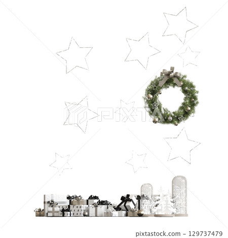 Christmas decorations, New Year's decor, isolate on a transparent background, 3D illustration, cg render Christmas decorations, New Year's decor, isolate on a transparent background, 3D illustration, cg render 129737479