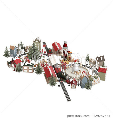 Christmas decorations, New Year's decor, isolate on a transparent background, 3D illustration, cg render 129737484