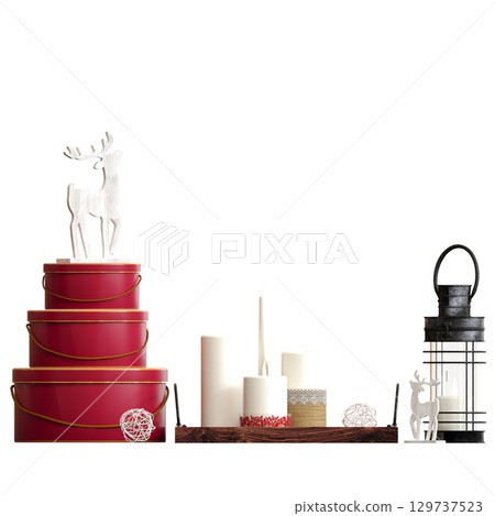 Christmas decorations, New Year's decor, isolate on a transparent background, 3D illustration, cg render 129737523