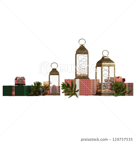 Christmas decorations, New Year's decor, isolate on a transparent background, 3D illustration, cg render 129737535