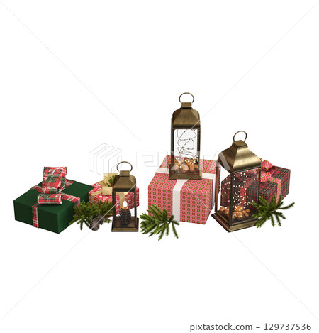 Christmas decorations, New Year's decor, isolate on a transparent background, 3D illustration, cg render 129737536
