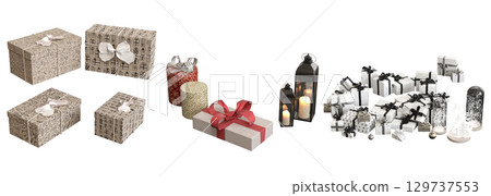 Christmas decorations, New Year's decor, isolate on a transparent background, 3D illustration, cg render 129737553