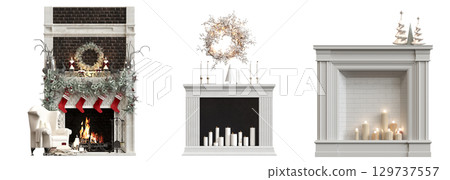 Christmas decorations, New Year's decor, isolate on a transparent background, 3D illustration, cg render 129737557