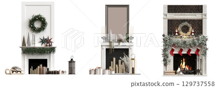Christmas decorations, New Year's decor, isolate on a transparent background, 3D illustration, cg render Christmas decorations, New Year's decor, isolate on a transparent background, 3D illustration, cg render 129737558